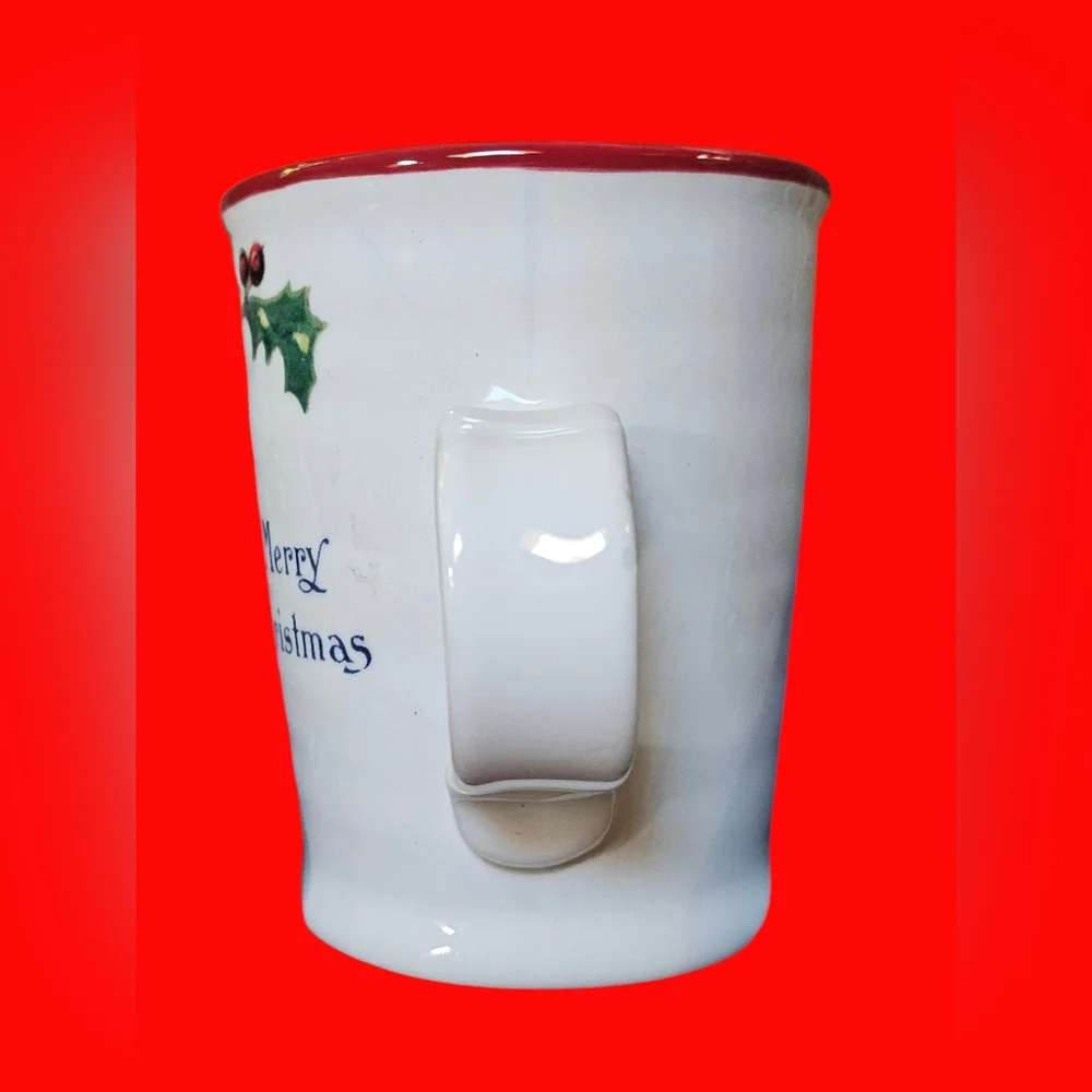 Williams Sonoma A Merry Christmas Holly Mug Vintage Christmas Postcard